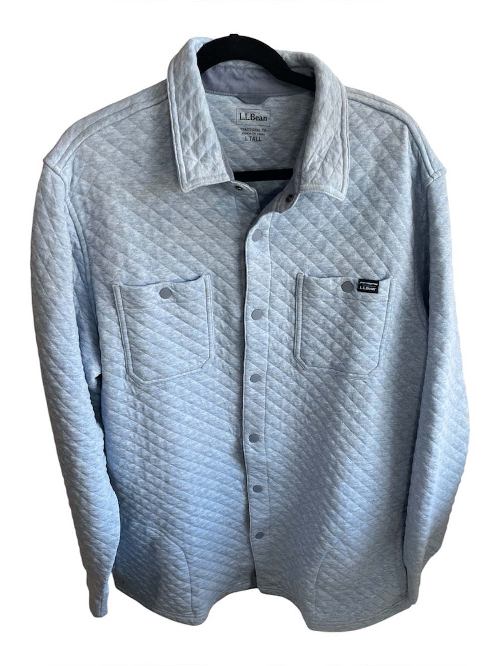 L.L. Bean Quilted Snap Overshirt Shacket Light Blue Traditional Fit Large Tall